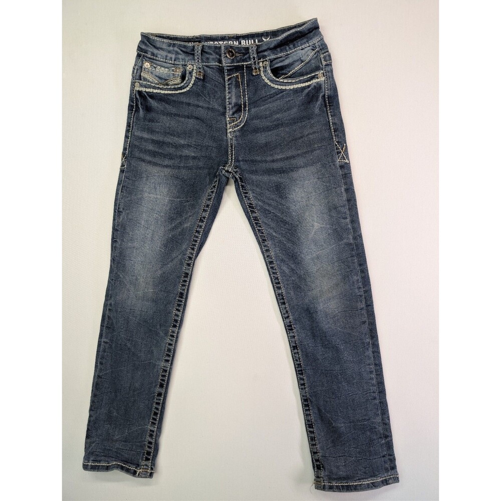 Western Bull Youth Boys Straight Jeans Size 12 W12 L24.25 Thick Stitch Cowboy